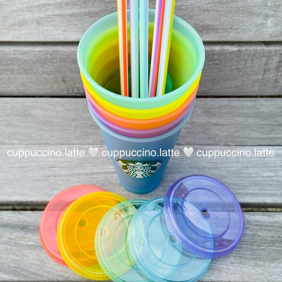 🌈NEW SET✏️Starbucks 2022 Back to School Rainbow Cold Cups & Emoji Hot Cups - Picture 7 of 14